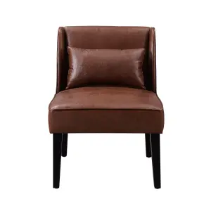 Teamson Home Lounge Accent Chair, Reading Armchair Seat in Faux-Leather with Pillow Back - Brown - 62 x 72 x 76 (cm)