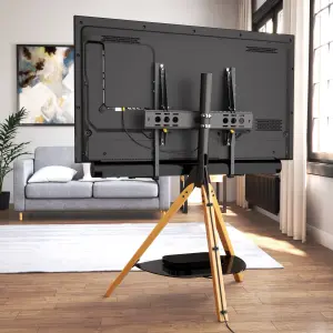 AVF FSLK1001HOXLWB Hoxton Sound Tripod TV Stand with Soundbar Mounting Kit in Light Wood / Black