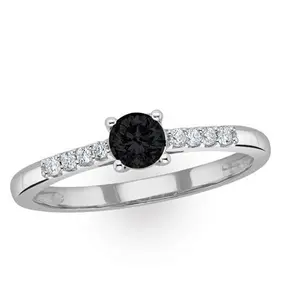 Black Diamond And Lab Diamond Engagement Ring 0.25Ct In 9K White Gold