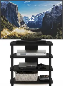 TurnNTube Easy Assembly 4Tier Petite Entertainment Center  TV Stand  TV Unit  TV Desk, Blackwood Black/Black