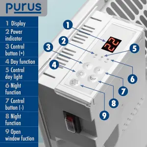 Purus Electric Radiator Panel Heater Eco 600W Bathroom Safe Wall Mounted or Floorstanding Timer Thermostat Lot 20