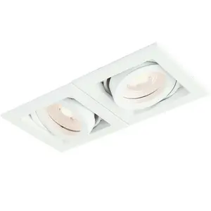 Double Twin Square Adjustable Head Ceiling Spotlight White GU10 Box Downlight