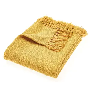 Woven Indoor Outdoor Washable Plain Cuddly Throw Gold - 130cm x 180cm