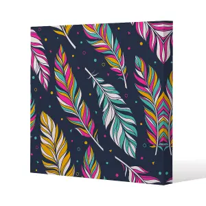 Retro color feathers (Canvas Print) / 77 x 77 x 4cm