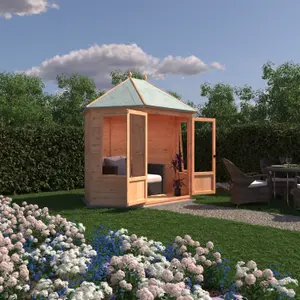 Fleswick hexagonal 8x7ft summerhouse with two opening windows