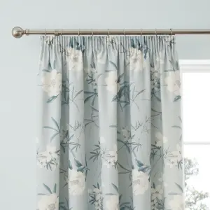 Eve 100% Cotton Floral Pair of Pencil Pleat Curtains With Tie-Backs