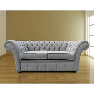 Chesterfield 2 Seater Verity Plain Silver Fabric Sofa Settee Bespoke In Balmoral Style