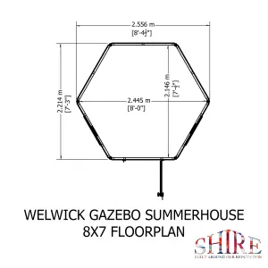 Welwick Hexgaonal 8x7ft Summerhouse with single door and 2 opening windows