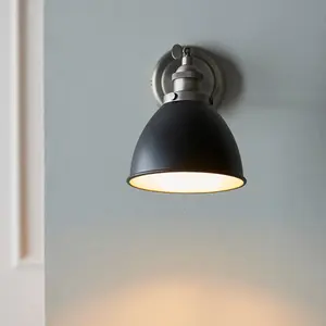 Luminosa Franklin Metal Wall Lamp, Aged Pewter Plate, Matt Black Paint