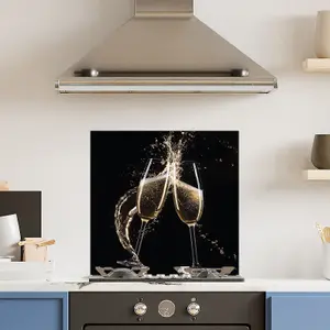 Premium 60cm  x 60cm 6mm Glass Champagne Glasses Kitchen Splashback Toughened Polished Edge