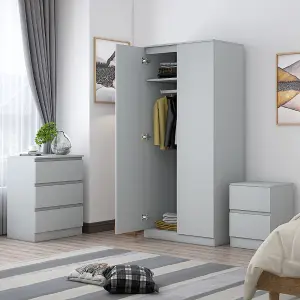 2 Door Wardrobe Double Door Push To Open Slow Close Matt Grey Finish