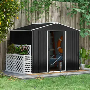 Outsunny 8 x 6ft Garden Storage Shed with Double Sliding Door Outdoor Grey