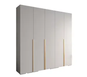 Elegant Inova I Hinged Door Wardrobe H2370mm W2500mm D470mm - Versatile White Finish with Gold Vertical Metal Handles