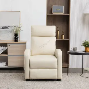 WestWood Luxury PU Leather Modern Push Back Reclining Armchair Lounge Padded Seater Cream