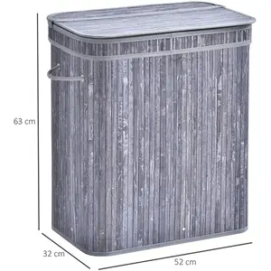 Salinas Bamboo Laundry Hamper with Handles Dark Grey / 63 H cm x 52 W cm x 32 D cm