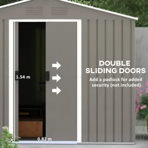 Outsunny 8 x 6ft Garden Storage Shed w/ Double Sliding Door Outdoor Light Grey