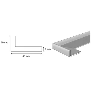 Pack of 3 - nielsen Aluminium L-Shaped Angle Profile, Natural Mill Finish, 2000x40x10mm, Thickness: 2mm, Length: 2m