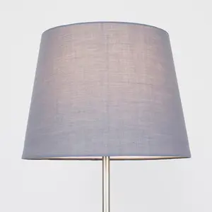 ValueLights Modern Standard Floor Lamp In Brushed Chrome Metal Finish With Grey Tapered Shade