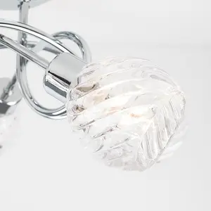 ValueLights Reyka 5 Way Chrome Curved Arm Flush Ceiling Light with Stunning Swirled Glass Dome Shades with 3w LED G9 Bulbs