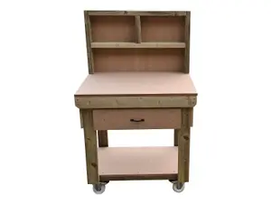 Wooden MDF top workbench, tool cabinet with drawer (V.1) (H-90cm, D-70cm, L-90cm) with back and wheels