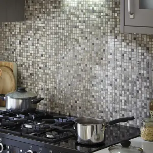 Mecine Grey Gloss Stone effect Glass, natural stone & stainless steel Mosaic tile, (L)300mm (W)300mm