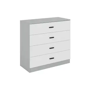 URBNLIVING Height 90.5cm 5 Drawer Wooden Bedroom Chest Cabinet Grey Carcass and  White Drawers Modern Wide Storage Cupboard Closet