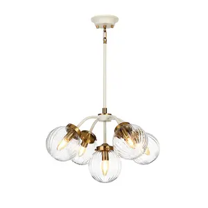 5 Bulb Ceiling Pendant Cream Painted + Aged Brass Finish Plated LED E14 60W