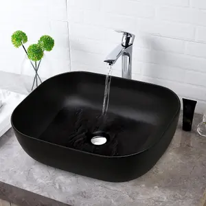 Bathroom Countertop Basin Oval Sit On Sink 455mm 45.5cm Black Ceramic Hapi