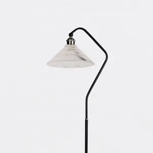 First Choice Lighting Matt Black With Fluted Glass Floor Light