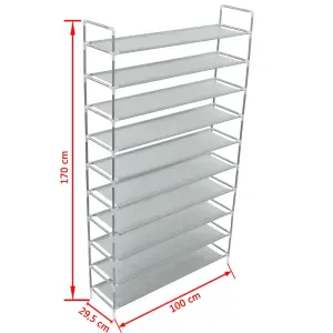 Berkfield Shoe Rack with 10 Shelves Metal and Non-woven Fabric Silver