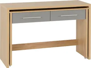 Seville 2 Drawer Slider Desk in Grey Gloss Light Oak Effect Veneer