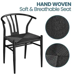 Yaheetech Full Black Set of 2 Weave Dining Chair Accent Chair with Open Backrest