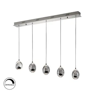 Luminosa Roc Integrated LED 5 Light Crystal Drop Bar Ceiling Pendant Chrome Bubble Effect