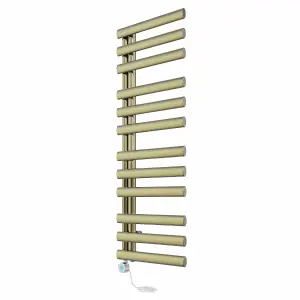 Right Radiators Prefilled Thermostatic Electric Heated Towel Rail Oval Column Ladder Warmer Rads - 1200x450mm Brushed Brass