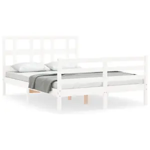 Berkfield Bed Frame with Headboard White Small Double Solid Wood