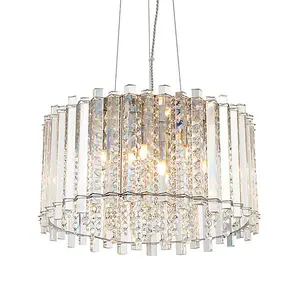 Luminosa Hanna Pendant Clear Crystal (K5) Glass & Chrome Effect Plate 5 Light Dimmable IP20 - G9