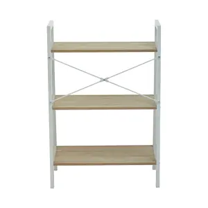 Interiors By Premier Three Tier Natural Oak Veneer Ladder Shelf Unit, Functional Industrial Narrow Shelf, Versatile Tall Cupboard