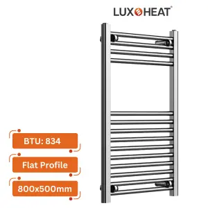 Towel Radiator Rail 800 x 500 for Central Heating with Chrome Finish