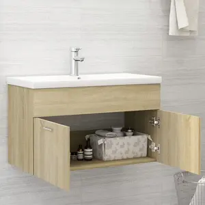 Saona 800mm Single Bathroom Vanity with Integrated Ceramic Basin Sonoma Oak