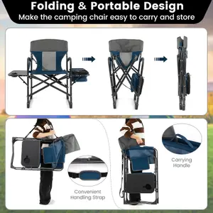 Costway Camping Directors Chair Portable Folding Camp Chair with Side Table & Cooler Bag