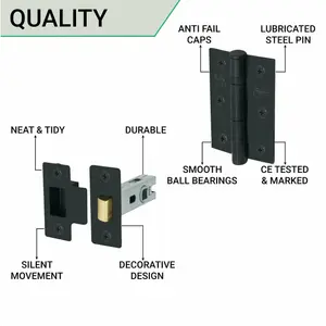 EAI - Sassari Lever on Rose Latch Kit / Pack - 64mm Latch - 76mm Hinges - Matt Black