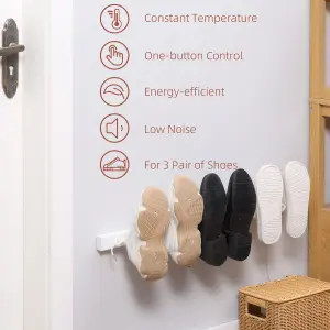 HOMCOM Wall Mounted Electric Shoe Dryer Shoe Warmers for Boots 3 Pairs White