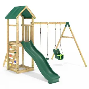 Rebo Adventure Wooden Climbing Frame, Swing Set and Slide - Rainier Green