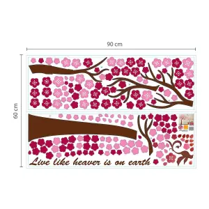 Walplus Wall Sticker Huge Pink Tree with Classic Live Laugh Love Quote Room Home Decorations Decal Wall Art