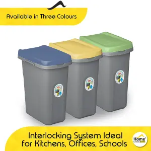 Home Centre Plastic Lift Top Lid Slim Waste Recycling Bin Kitchen School 15 Litre Yellow-Grey