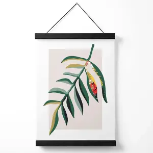 Tropical Leaf Green and Red Minamilist Medium Poster with Black Hanger