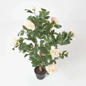 Homescapes Peach Artificial Peony Tree in Black Pot, 100 cm Tall