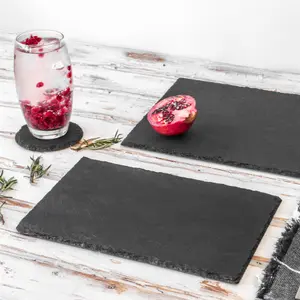 Argon Tableware - Slate Placemats & Coasters Set - 40cm x 30cm - Grey