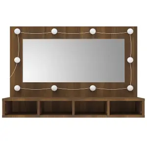 Berkfield Mirror Cabinet with LED Brown Oak 90x31.5x62 cm