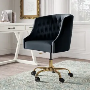 Mid-Back Executive Velvet Swivel Office Chair With High Density Foam Black